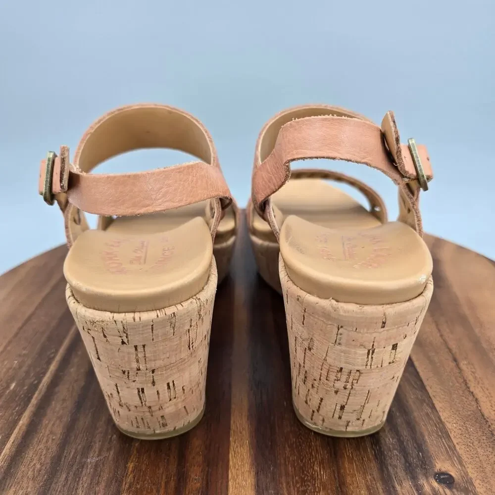 Kork-Ease Austin Sandals Womens 7 M Blush Beige Leather Platform Ankle Strap